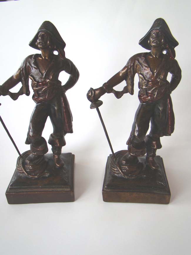 A nice pair of hand painted 10" tall Pirate bookends by Paul Herzel circa 1928